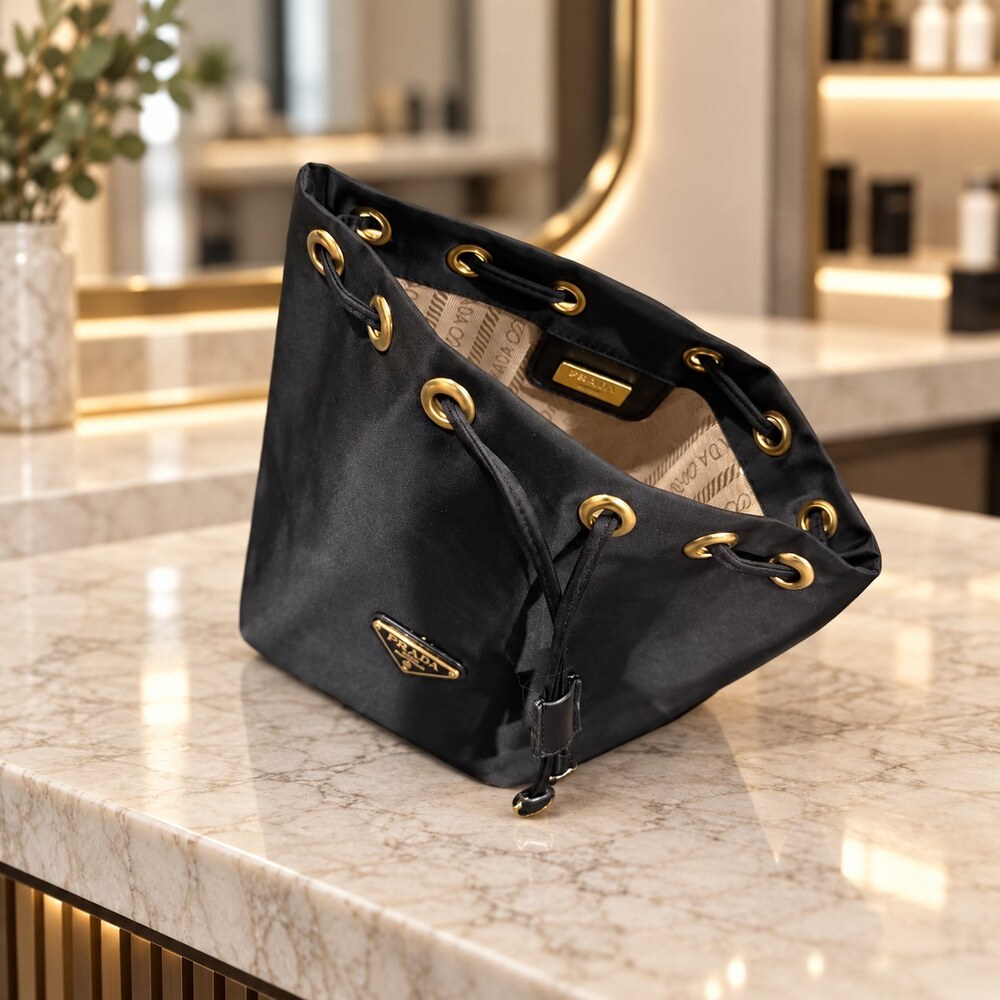 Prada Black Drawstring Makeup Bag | Versatile Black Pouch - Picture 2 of 6